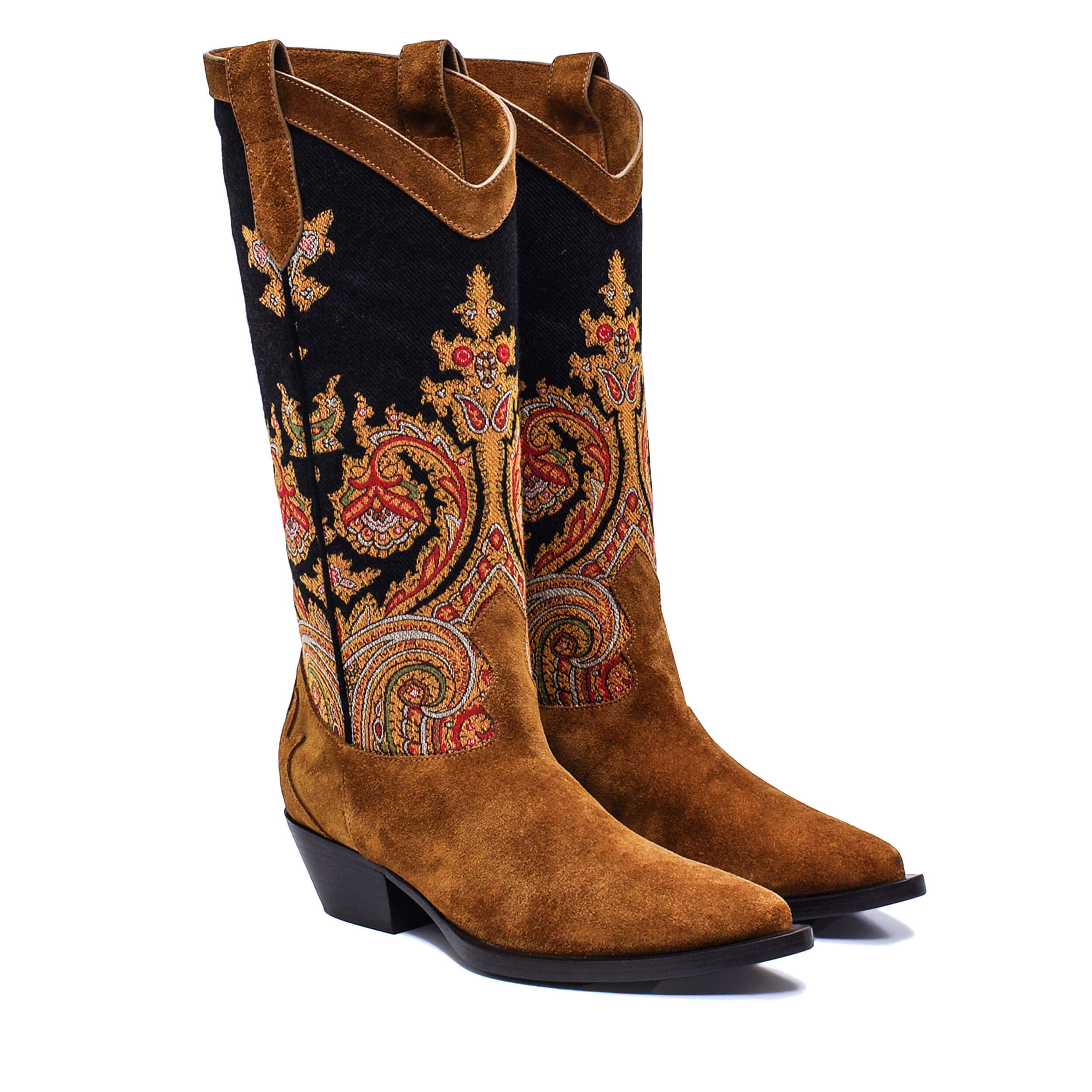  Etro - NEW Khaki Suede Paisley knee/high heelded Covboy boots / 37.5